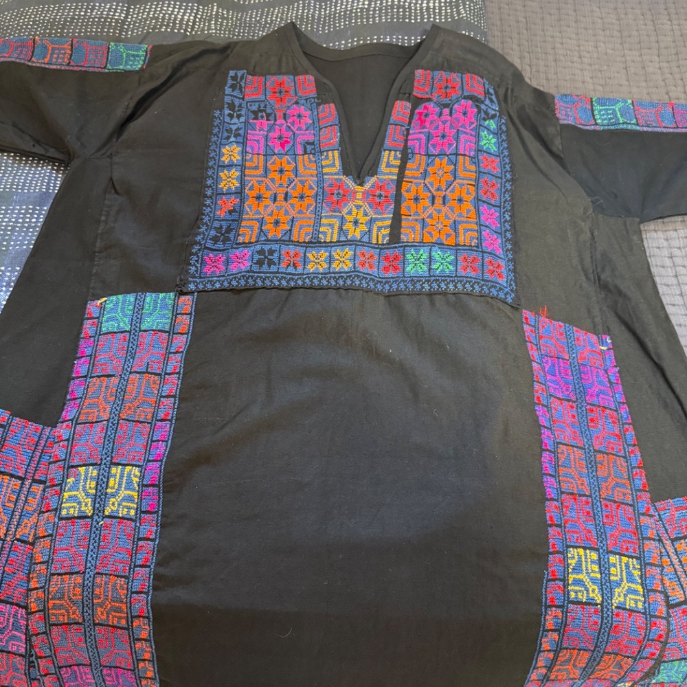 rare vintage Bedouin wedding/thobe dress, hand embroidery on cotton size XL - Picture 13 of 15